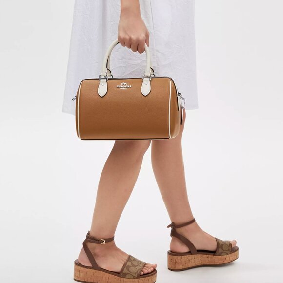 NWT COACH Rowan Satchel Bag In Colorblock - Novelty Leather/Silver/Light Saddle - Picture 3 of 16